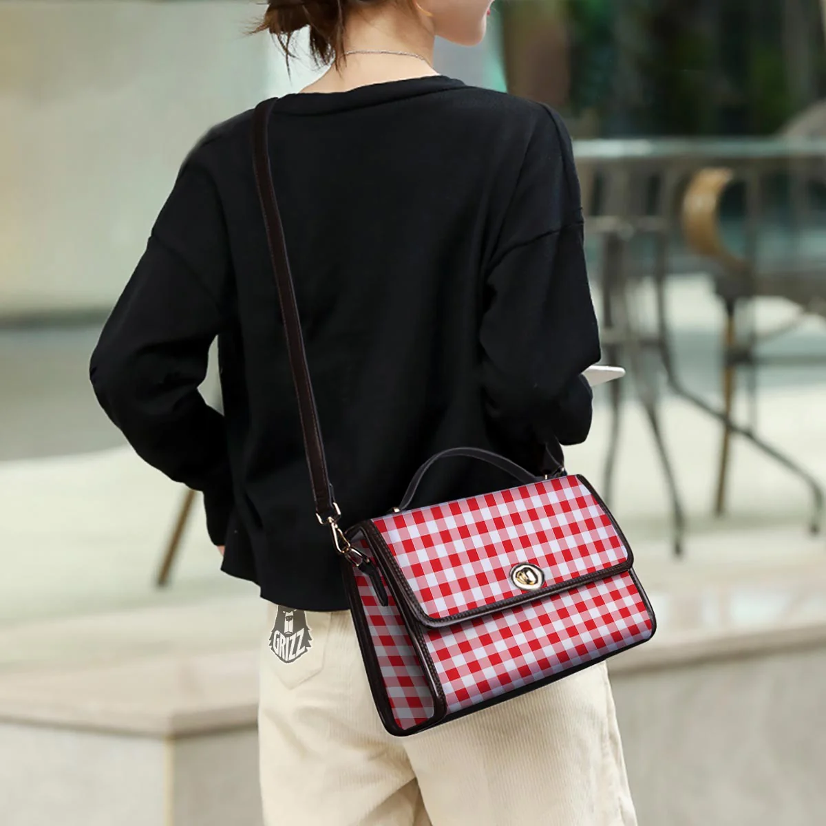 Check White And Red Print Pattern Women's Satchel Bag - Image 3