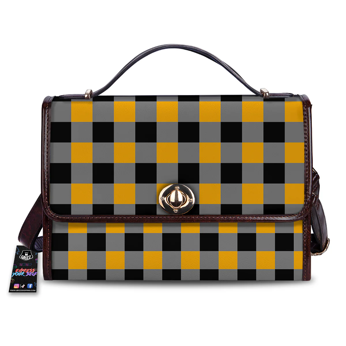 Check Yellow And Black Print Pattern Women's Satchel Bag