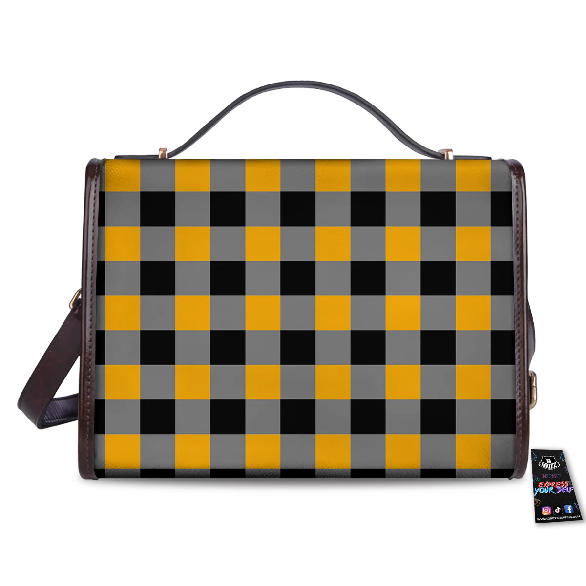 Check Yellow And Black Print Pattern Women's Satchel Bag - Image 2