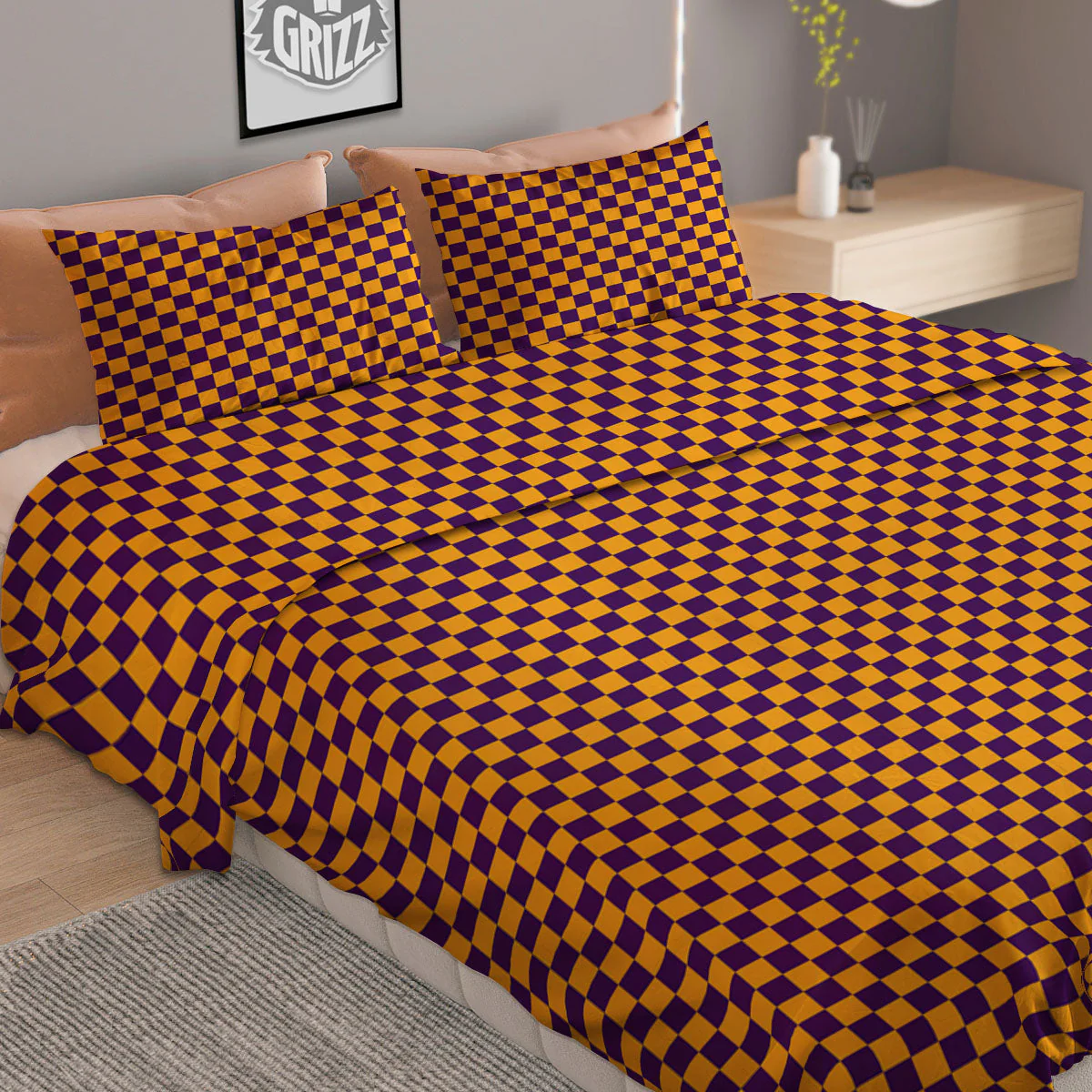 Checked Halloween Print Pattern Duvet Cover Bedding Set - Image 2