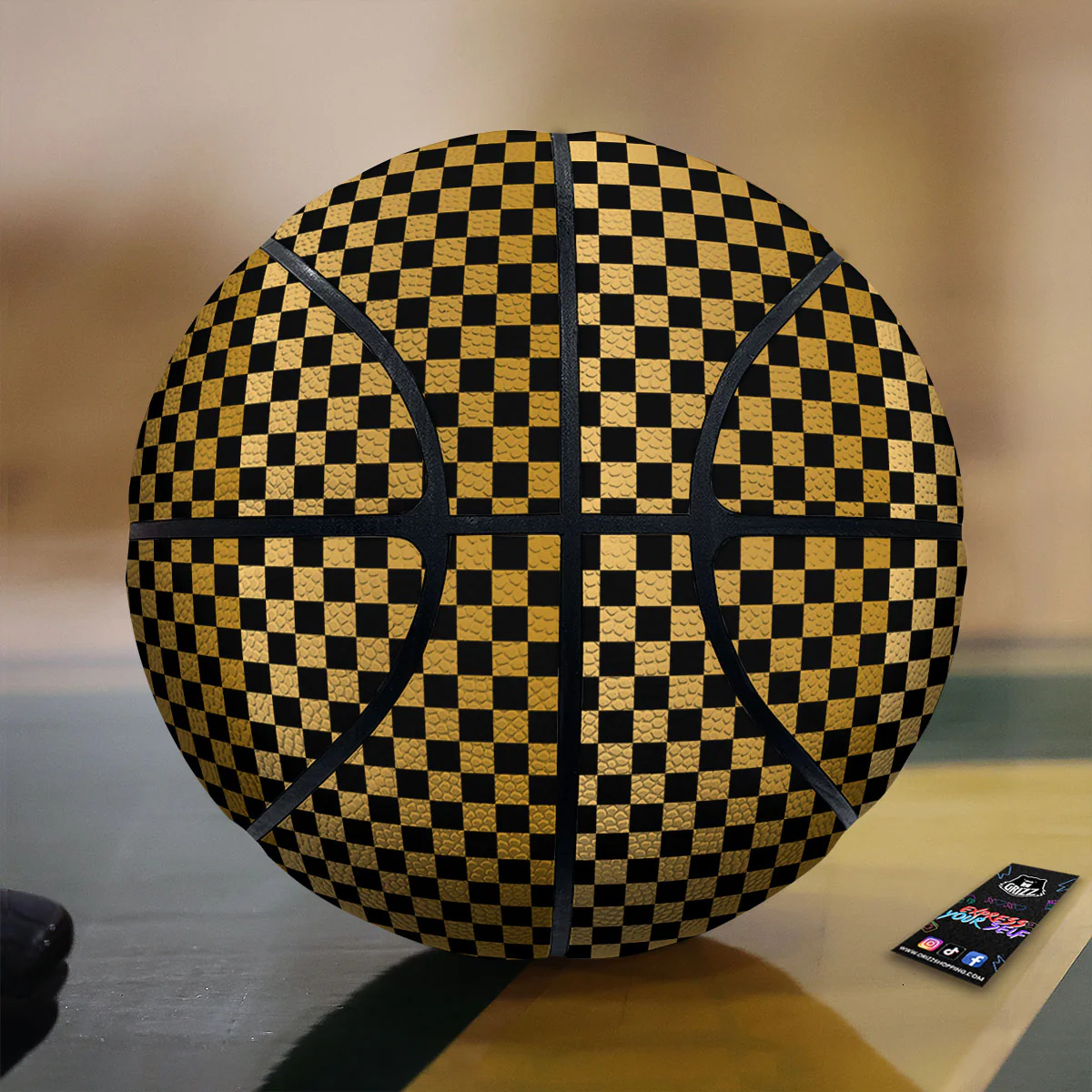 Checkered Black And Gold Print Pattern Basketball
