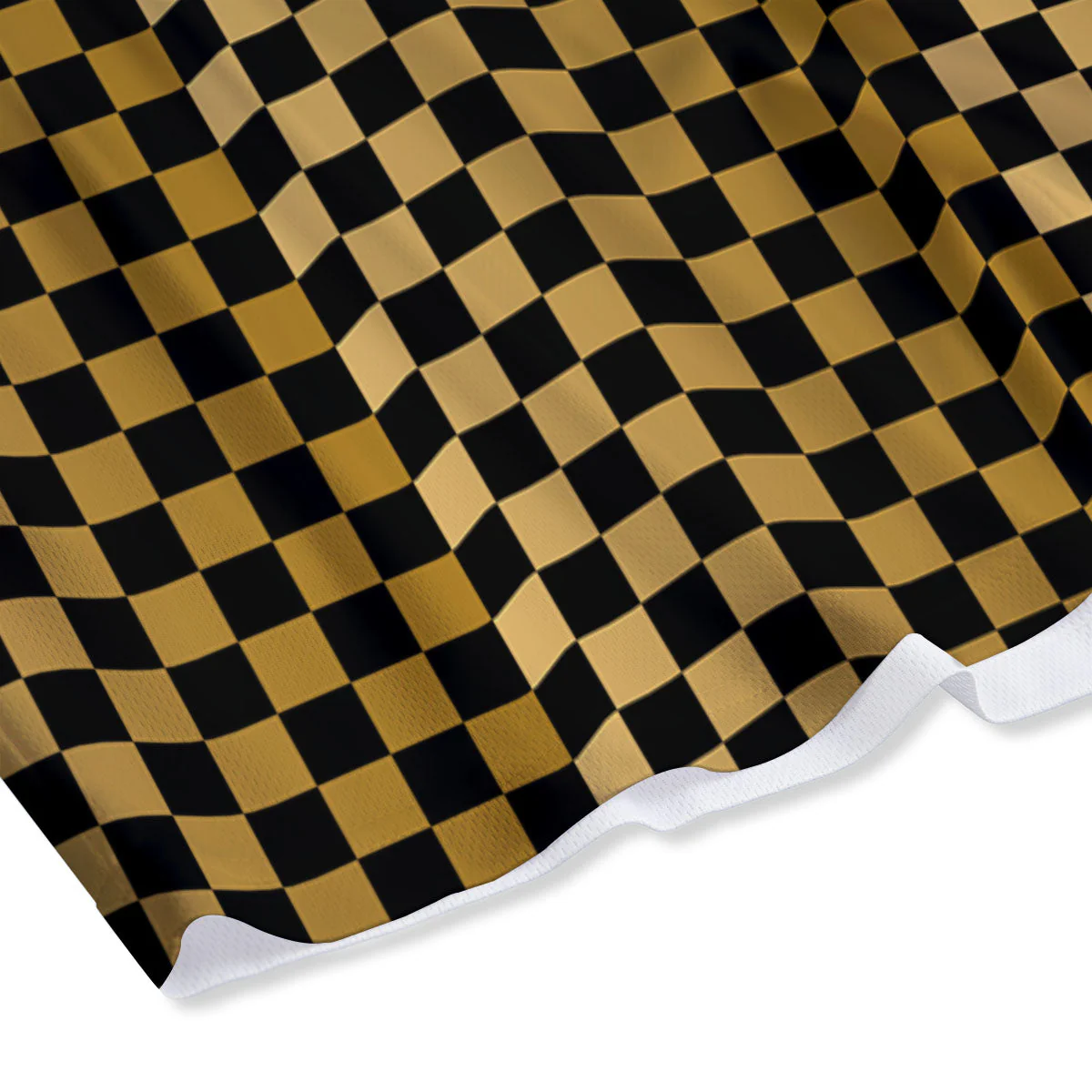 Checkered Black And Gold Print Pattern Mesh Shorts - Image 4