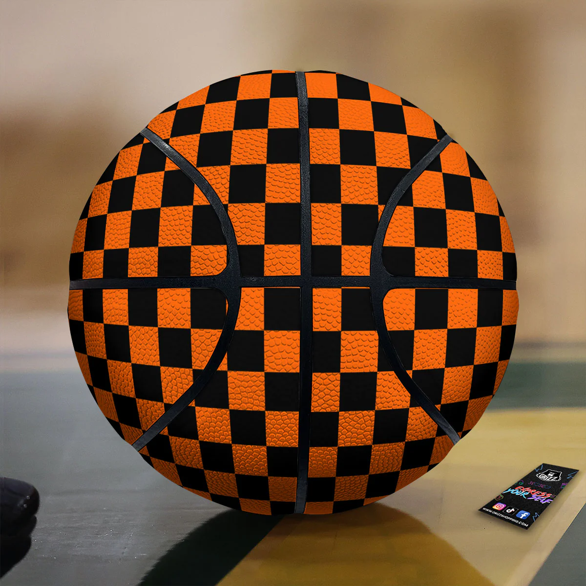 Checkered Black And Orange Print Pattern Basketball
