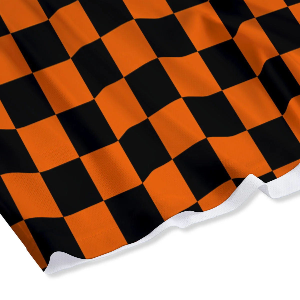 Checkered Black And Orange Print Pattern Mesh Shorts - Image 4
