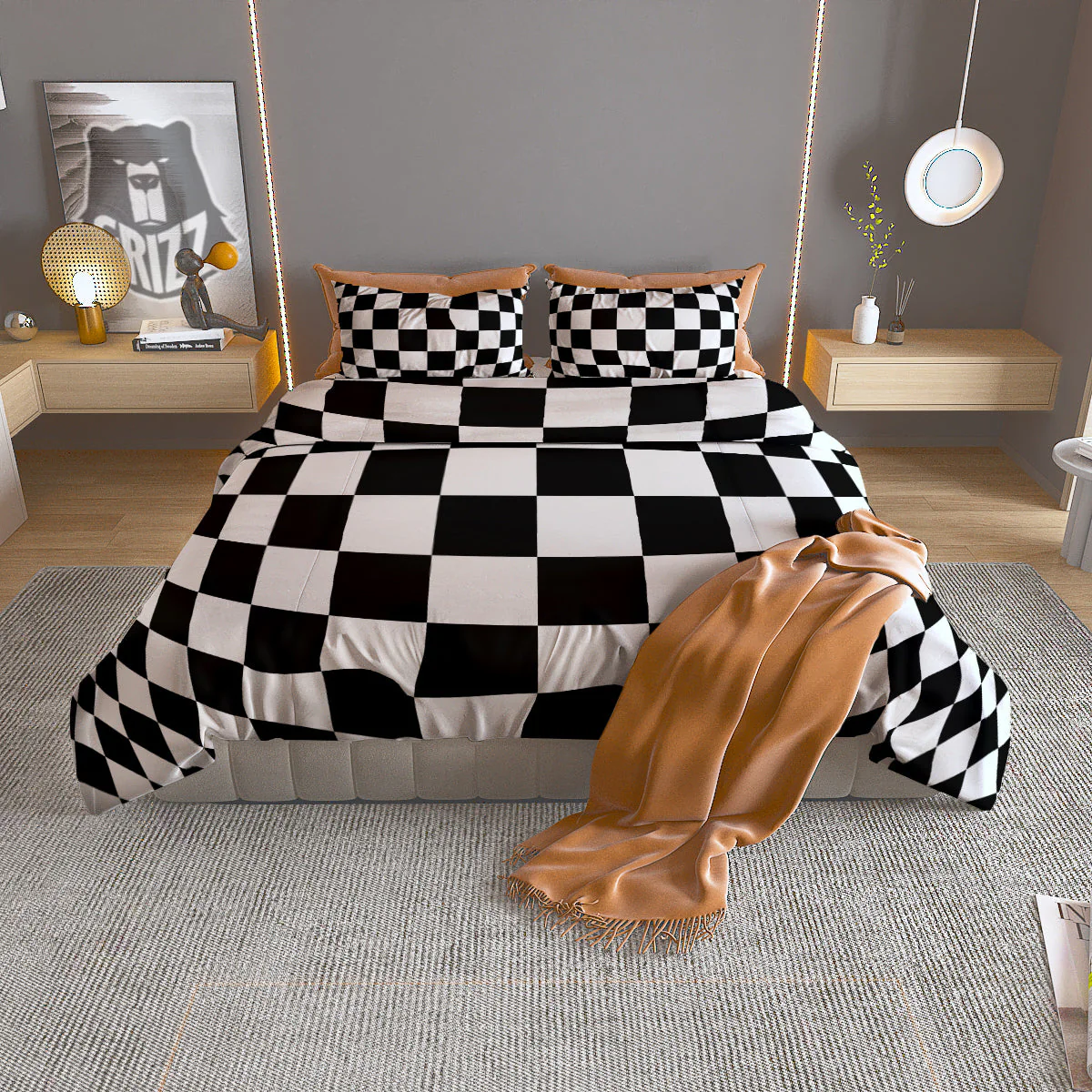 Checkered Board And Convex Shape Print Duvet Cover Bedding Set