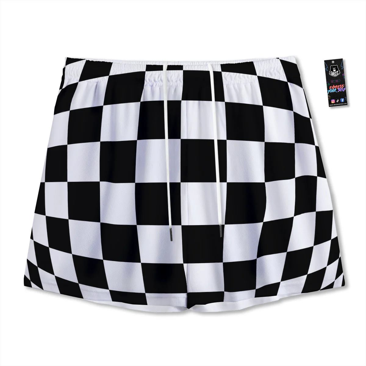 Checkered Board And Convex Shape Print Mesh Shorts