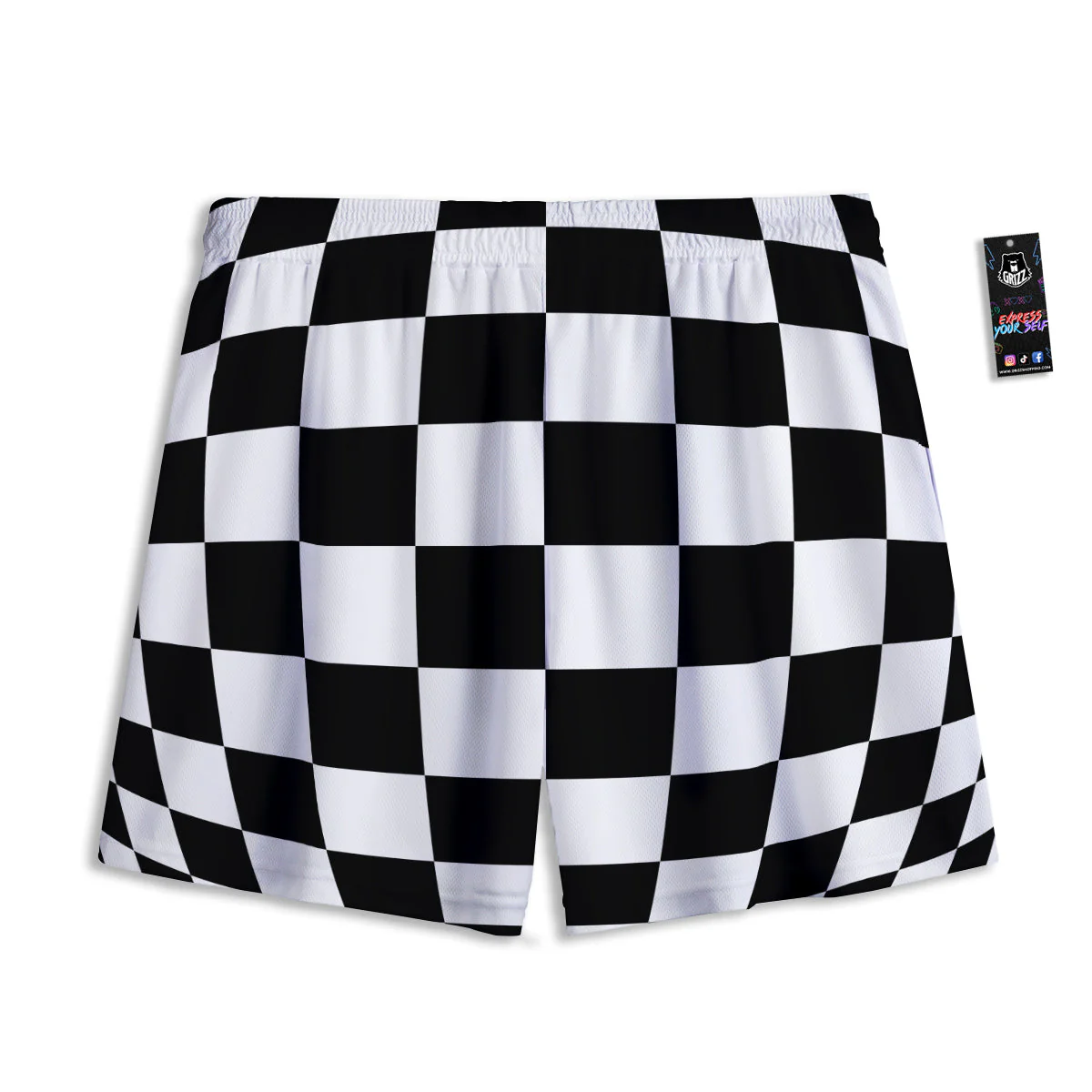 Checkered Board And Convex Shape Print Mesh Shorts - Image 2