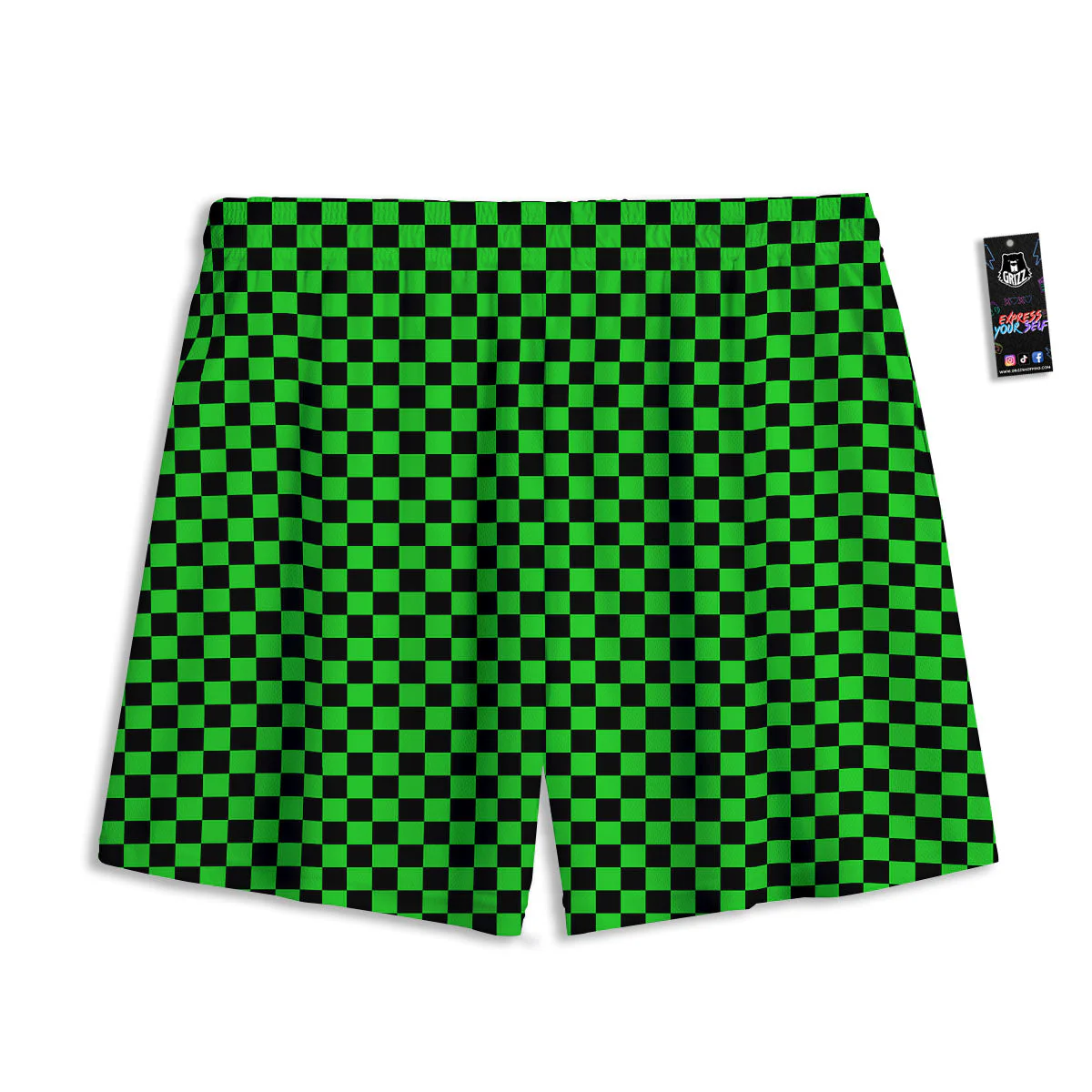 Checkered Green And Black Print Mesh Shorts - Image 2