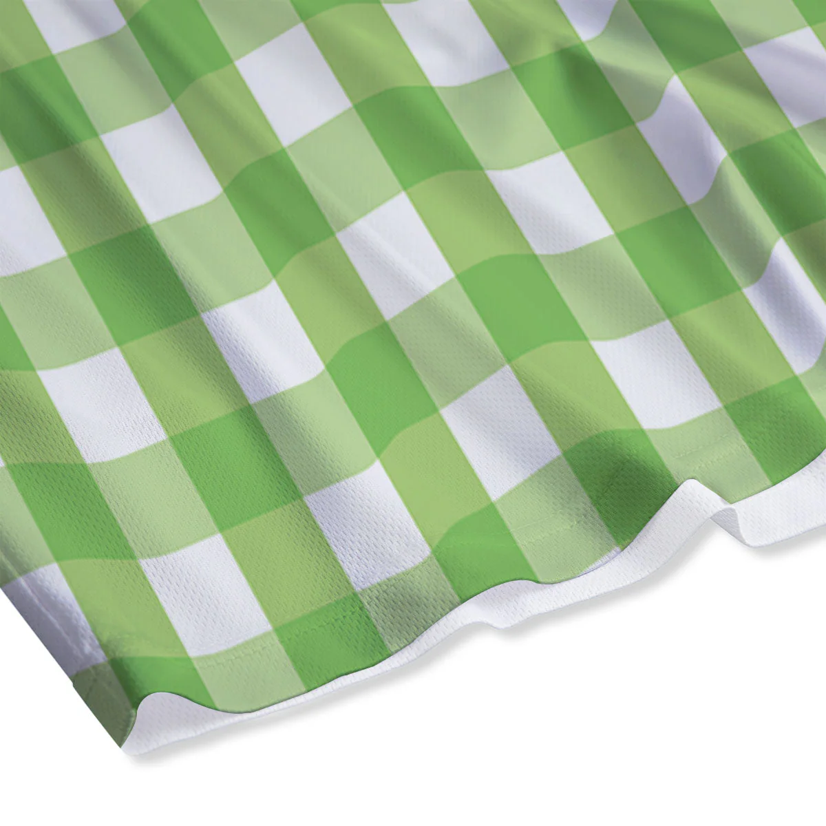 Checkered Green And White Print Pattern Mesh Shorts - Image 4