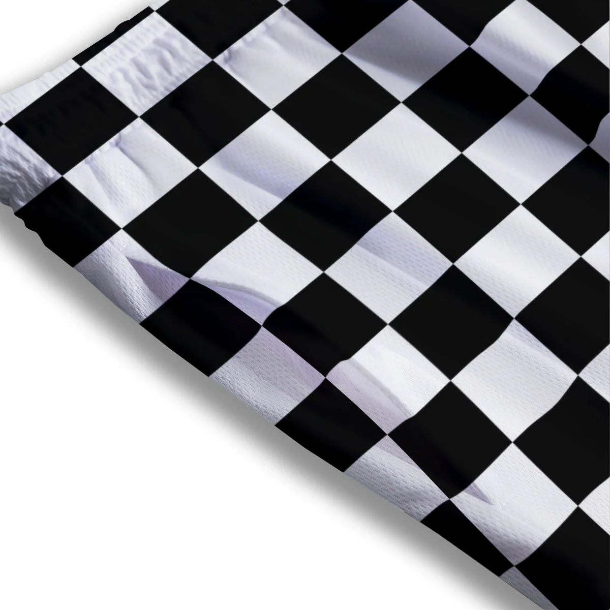 Checkered White And Black Print Pattern Mesh Shorts - Image 3