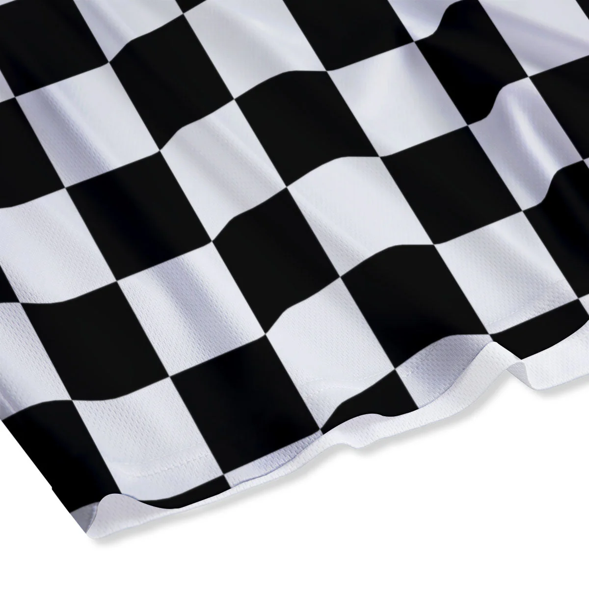 Checkered White And Black Print Pattern Mesh Shorts - Image 4