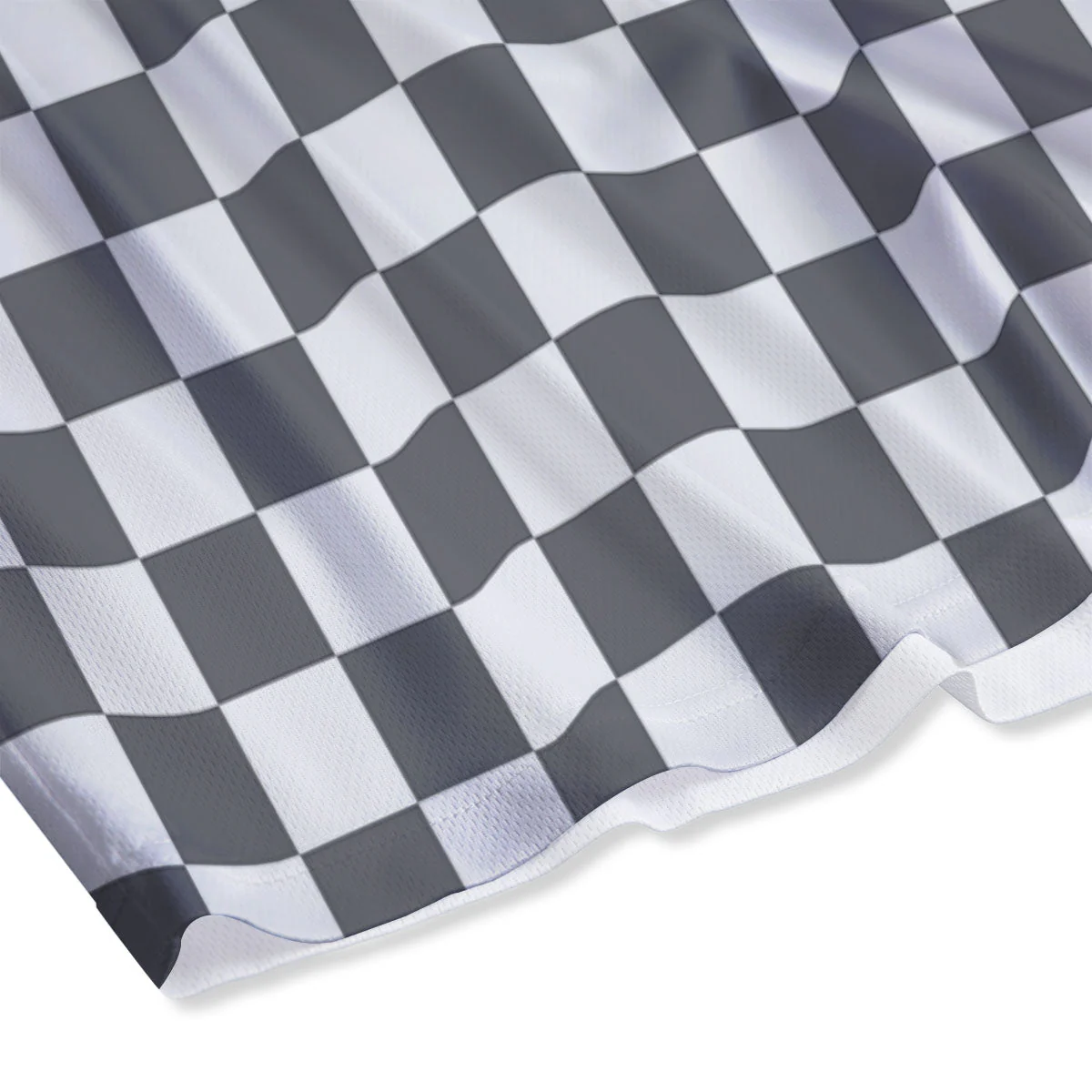 Checkered White And Grey Print Pattern Mesh Shorts - Image 4