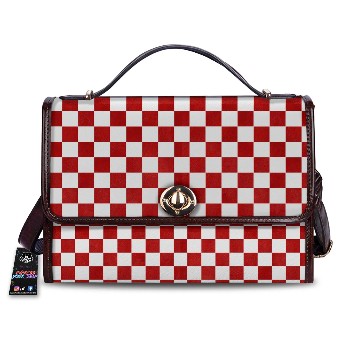 Checkered White And Red Print Pattern Women's Satchel Bag