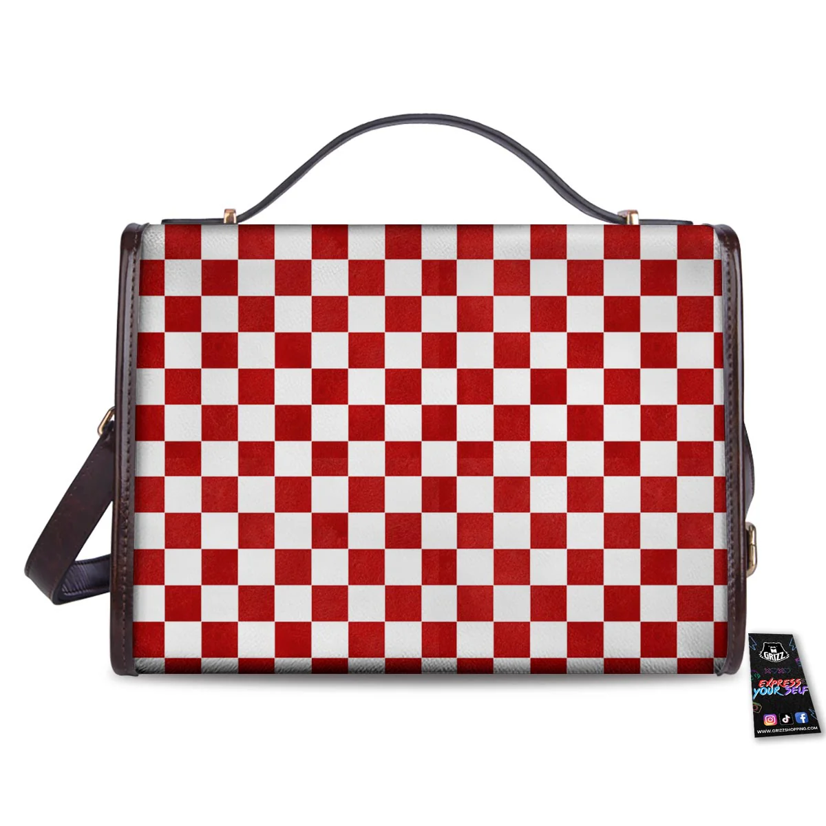 Checkered White And Red Print Pattern Women's Satchel Bag - Image 2