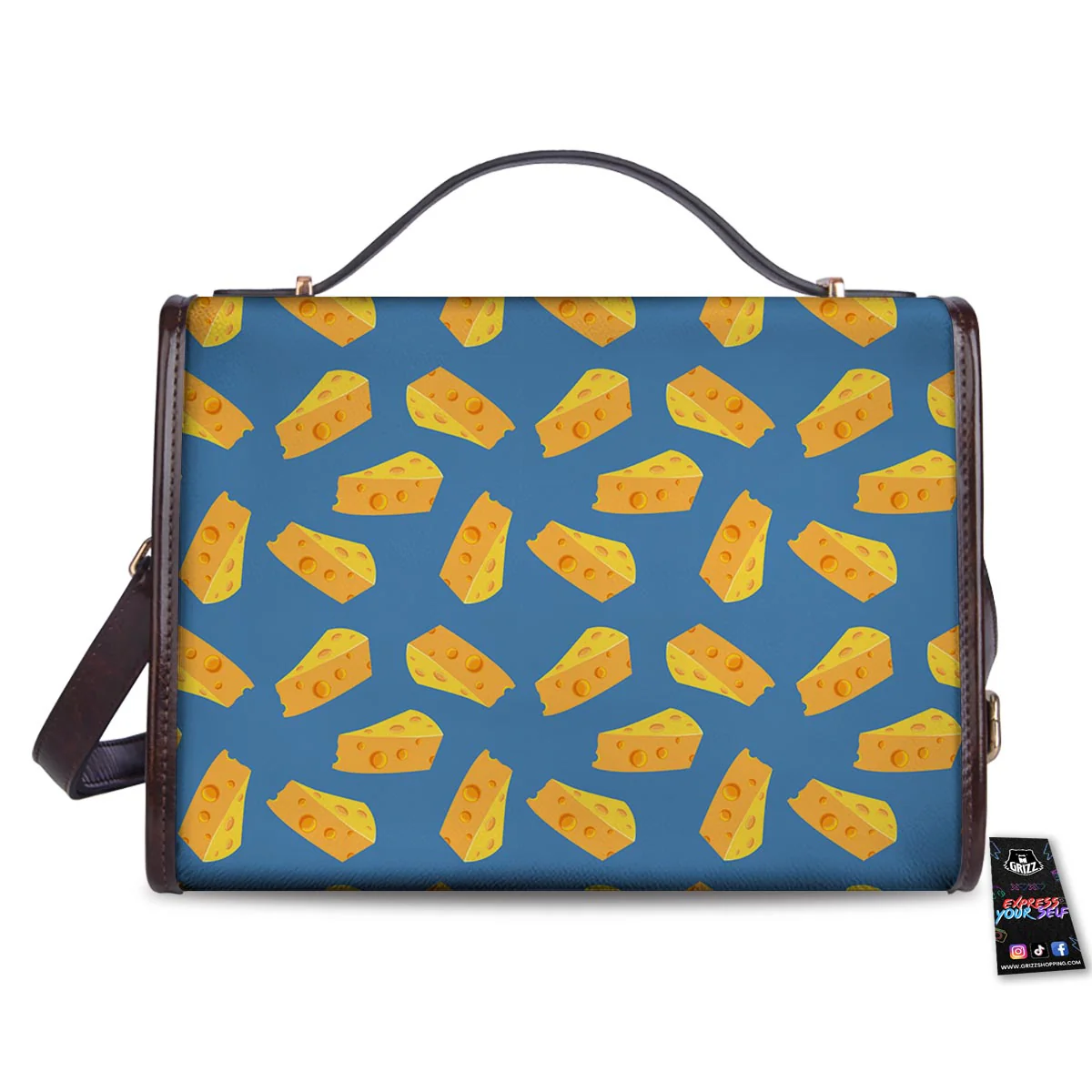 Cheese Slice Print Pattern Women's Satchel Bag - Image 2