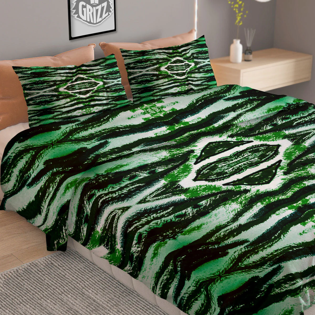 Cheetah Black And Green Print Duvet Cover Bedding Set - Image 2