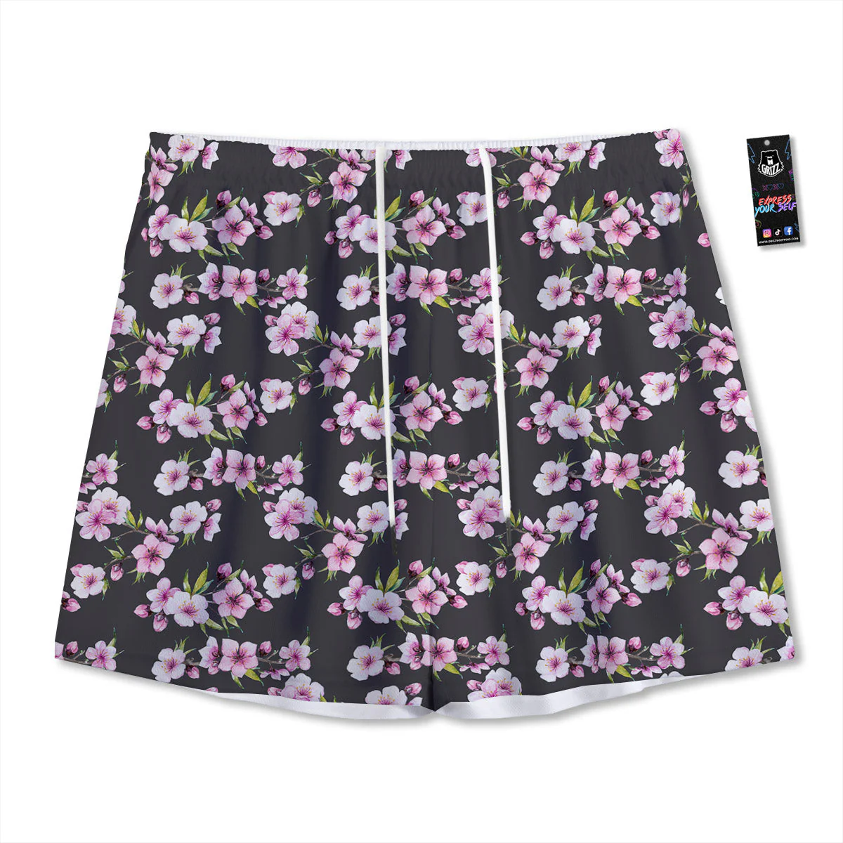 Cherry Blossom Chinese Print Pattern Mesh Shorts