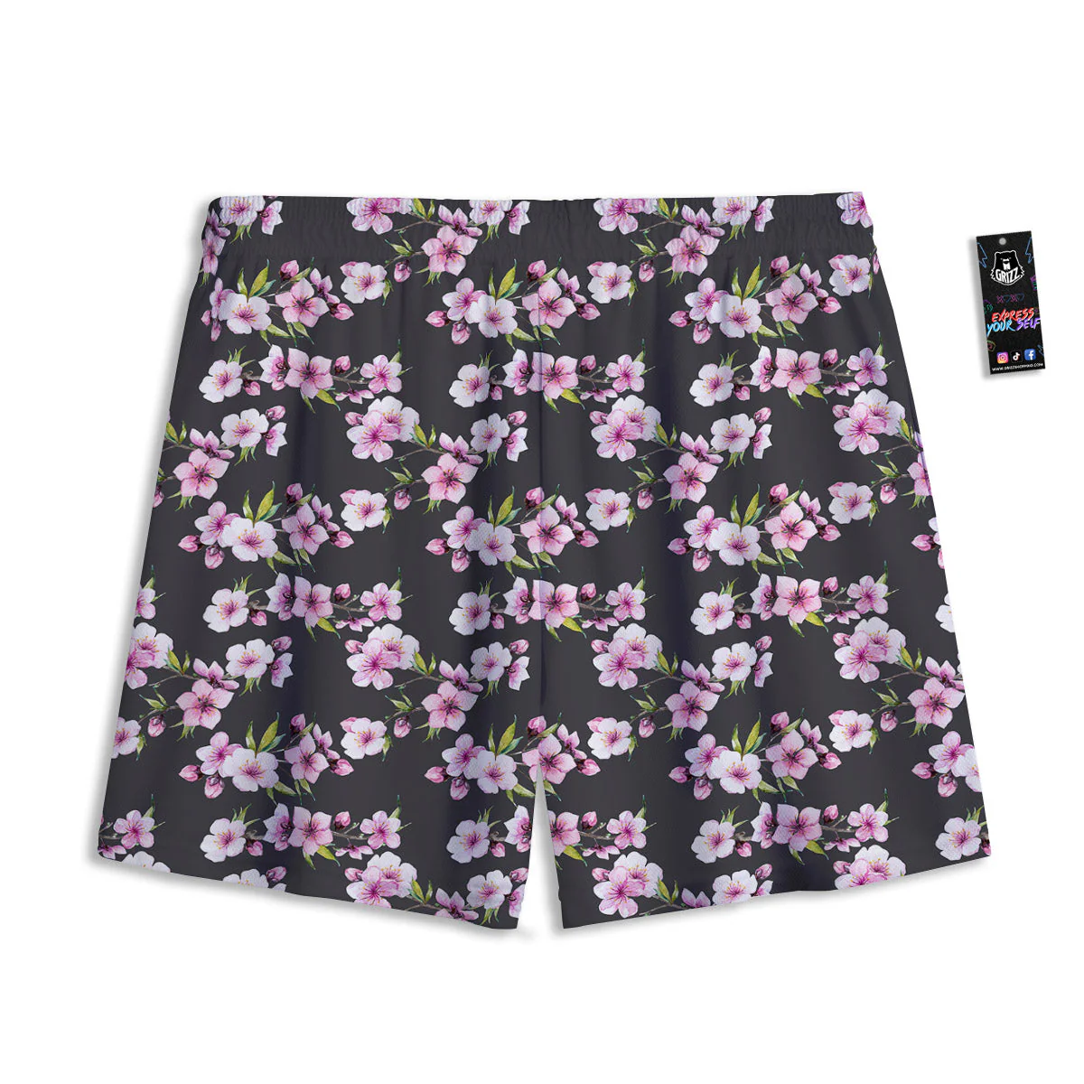 Cherry Blossom Chinese Print Pattern Mesh Shorts - Image 2