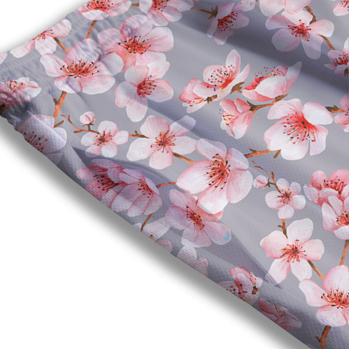 Cherry Blossom Japanese Print Pattern Mesh Shorts - Image 3