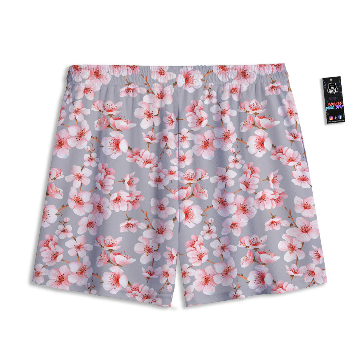 Cherry Blossom Pink Sakura Print Pattern Mesh Shorts - Image 2