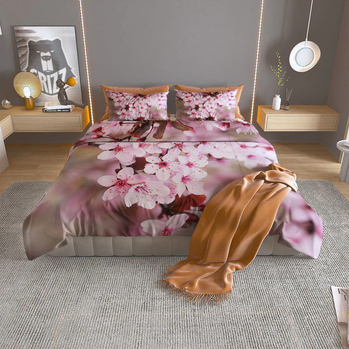 Cherry Blossom Sakura Print Duvet Cover Bedding Set