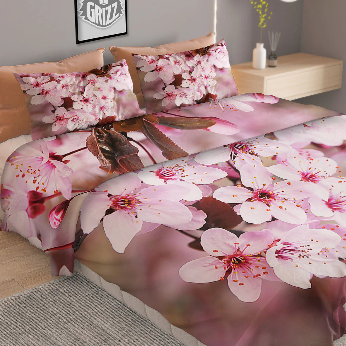 Cherry Blossom Sakura Print Duvet Cover Bedding Set - Image 2