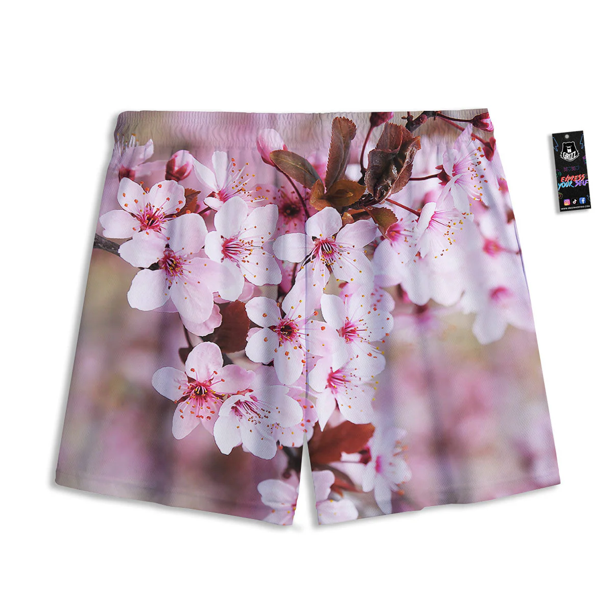 Cherry Blossom Sakura Print Mesh Shorts - Image 2