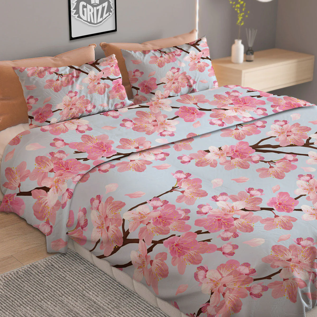 Cherry Blossom Tree Japanese Print Pattern Duvet Cover Bedding Set - Image 2