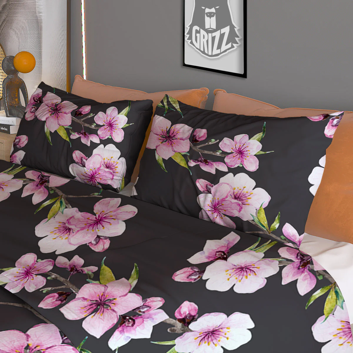 Cherry Blossom Watercolor Print Pattern Duvet Cover Bedding Set - Image 3