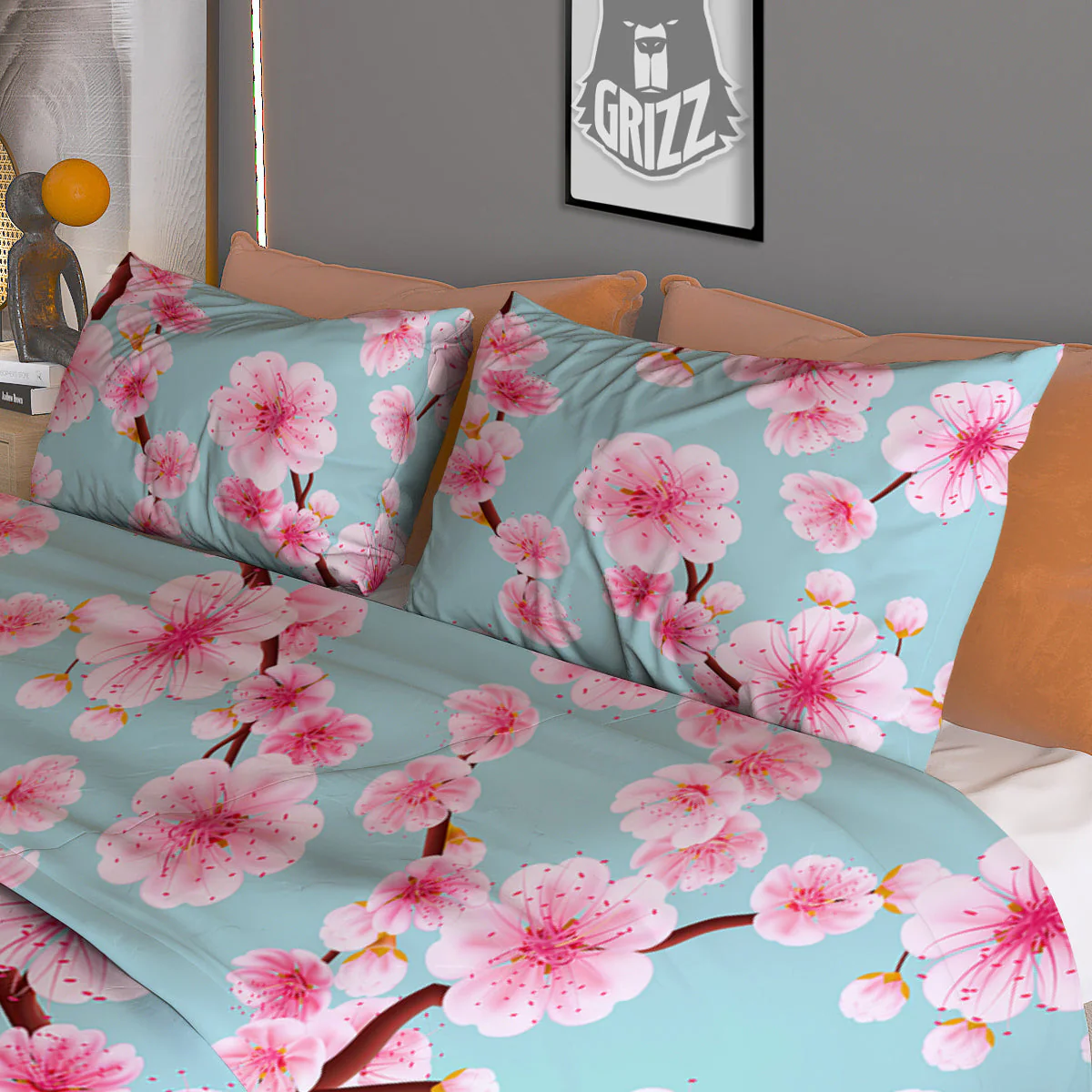 Cherry Blossom White Print Pattern Duvet Cover Bedding Set - Image 3