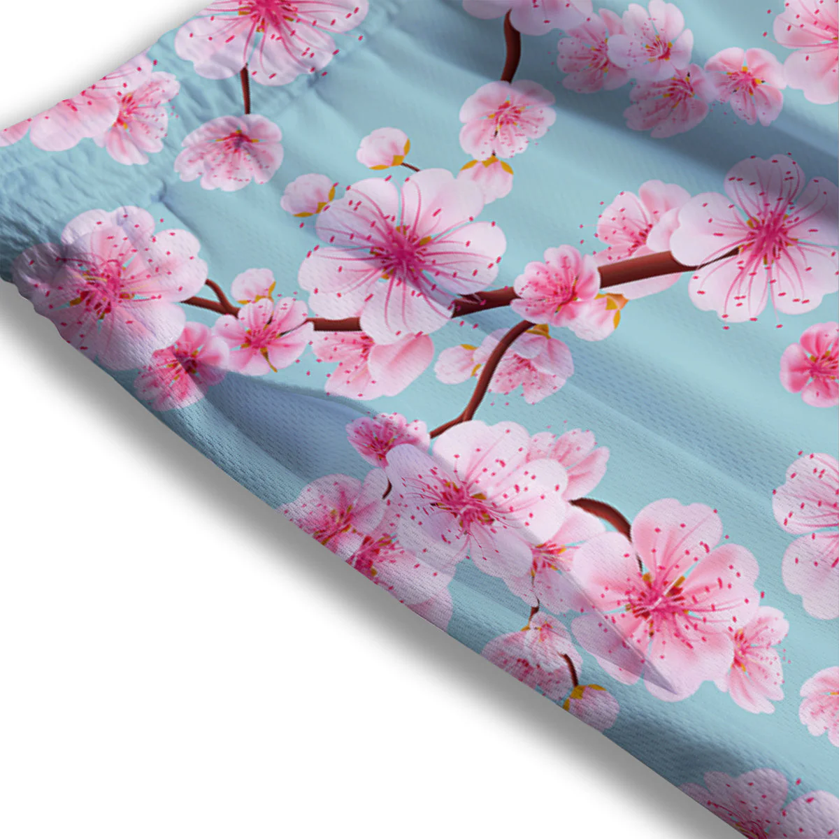 Cherry Blossom White Print Pattern Mesh Shorts - Image 3