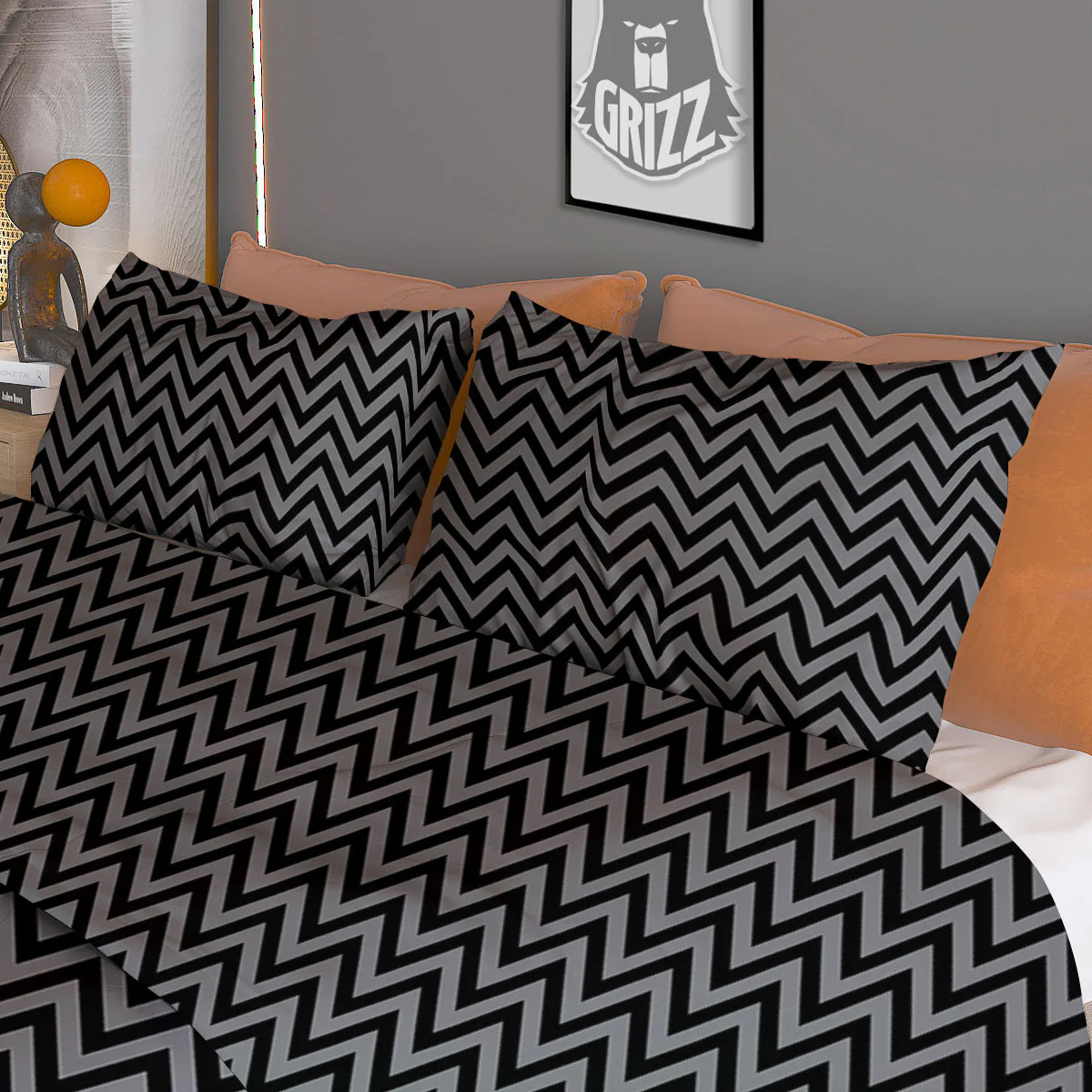 Chevron Black And Grey Print Pattern Duvet Cover Bedding Set - Image 3