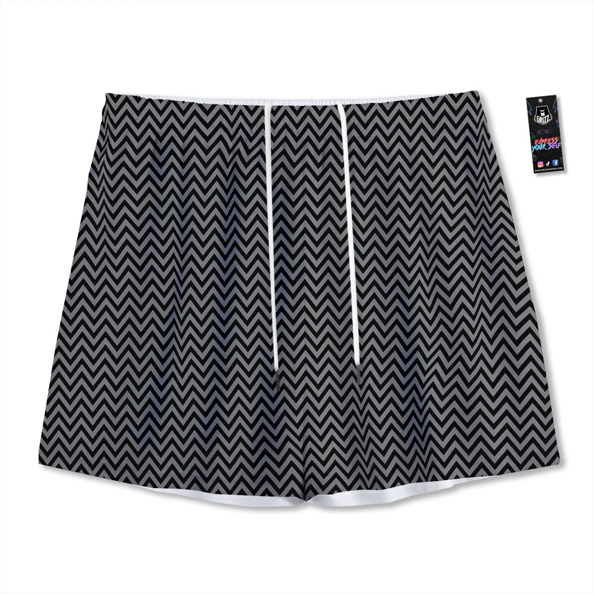 Chevron Black And Grey Print Pattern Mesh Shorts