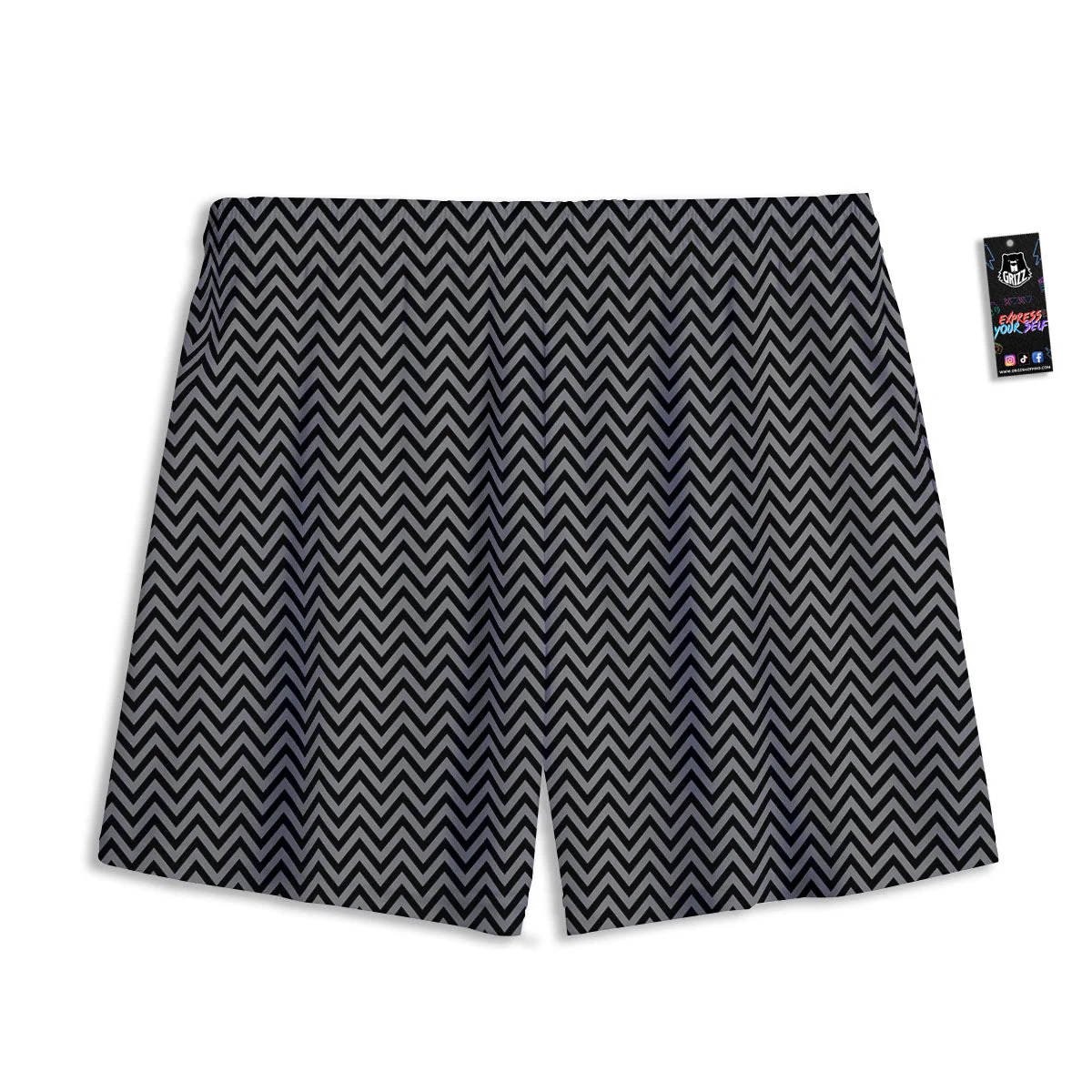 Chevron Black And Grey Print Pattern Mesh Shorts - Image 2