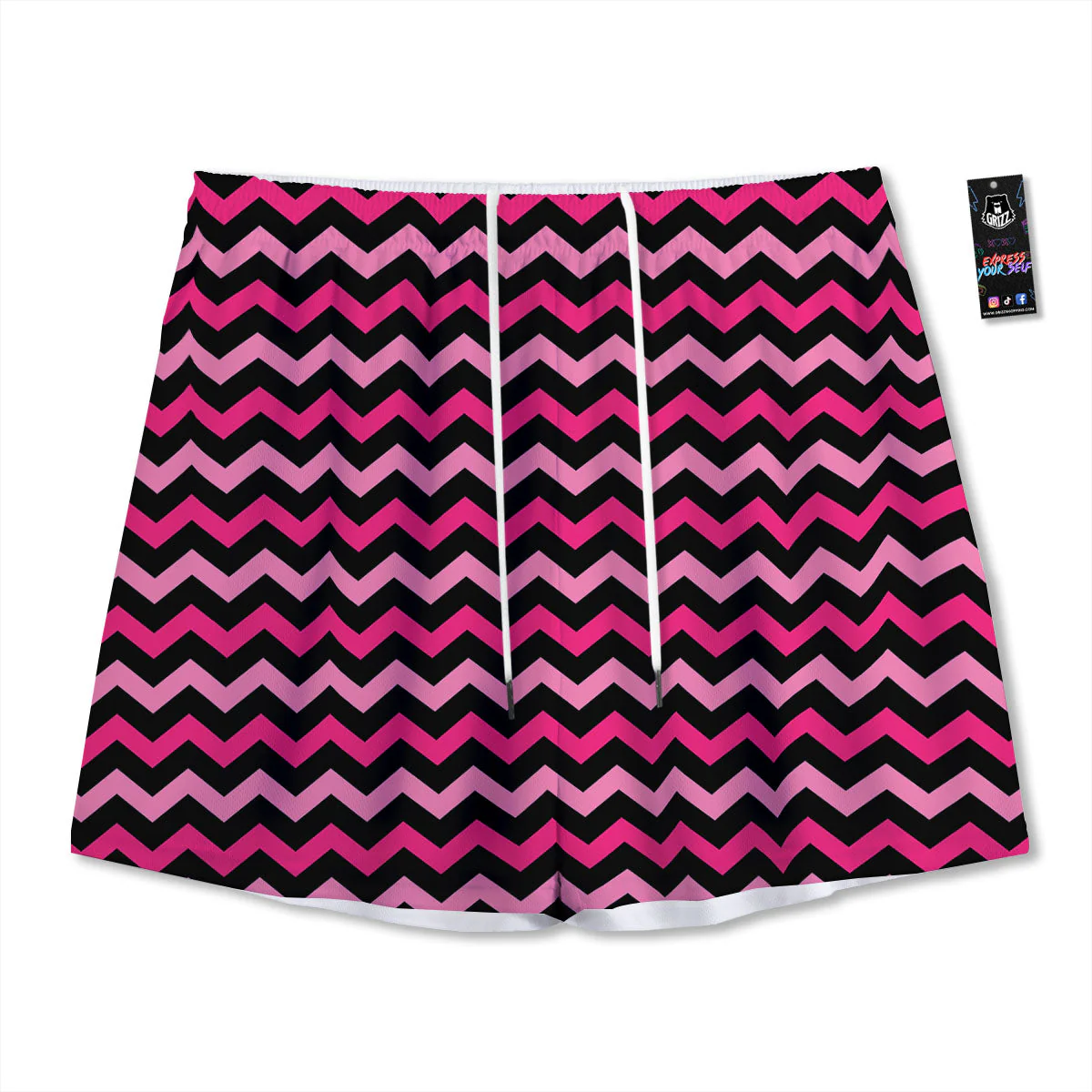 Chevron Black And Pink Print Pattern Mesh Shorts
