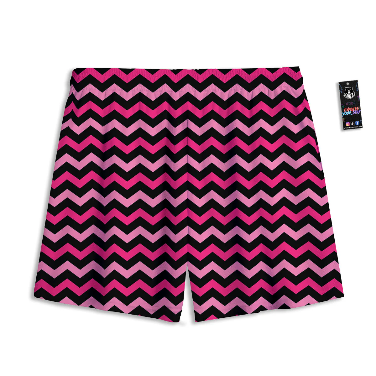 Chevron Black And Pink Print Pattern Mesh Shorts - Image 2