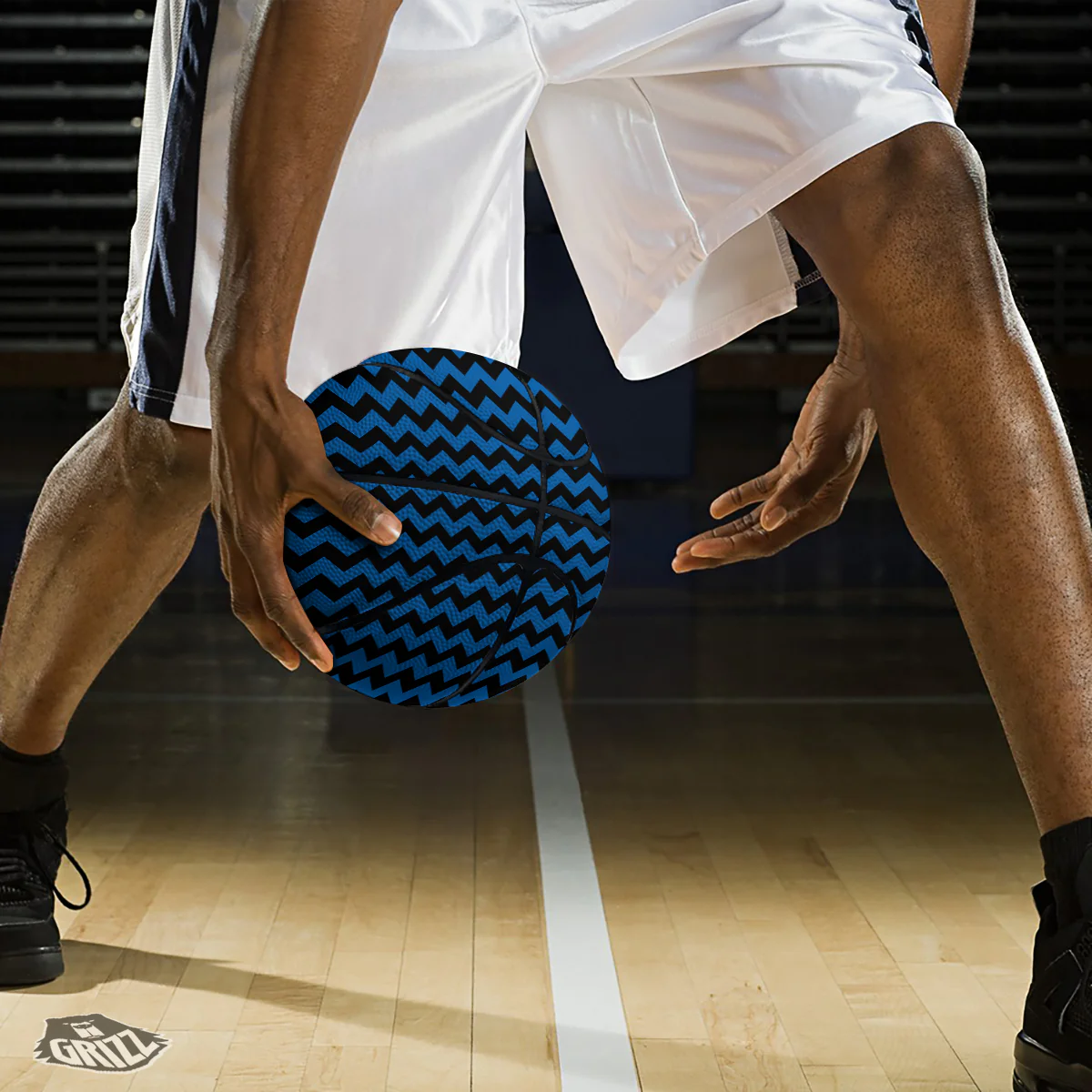 Chevron Blue And Black Print Pattern Basketball - Image 3