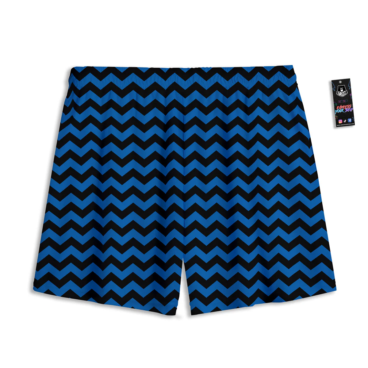 Chevron Blue And Black Print Pattern Mesh Shorts - Image 2