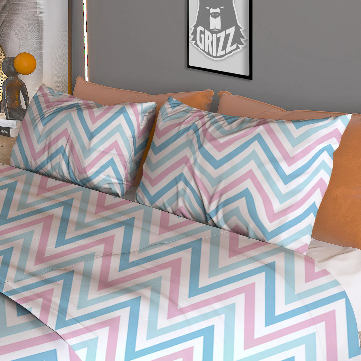 Chevron Blue And Pink Print Pattern Duvet Cover Bedding Set - Image 3