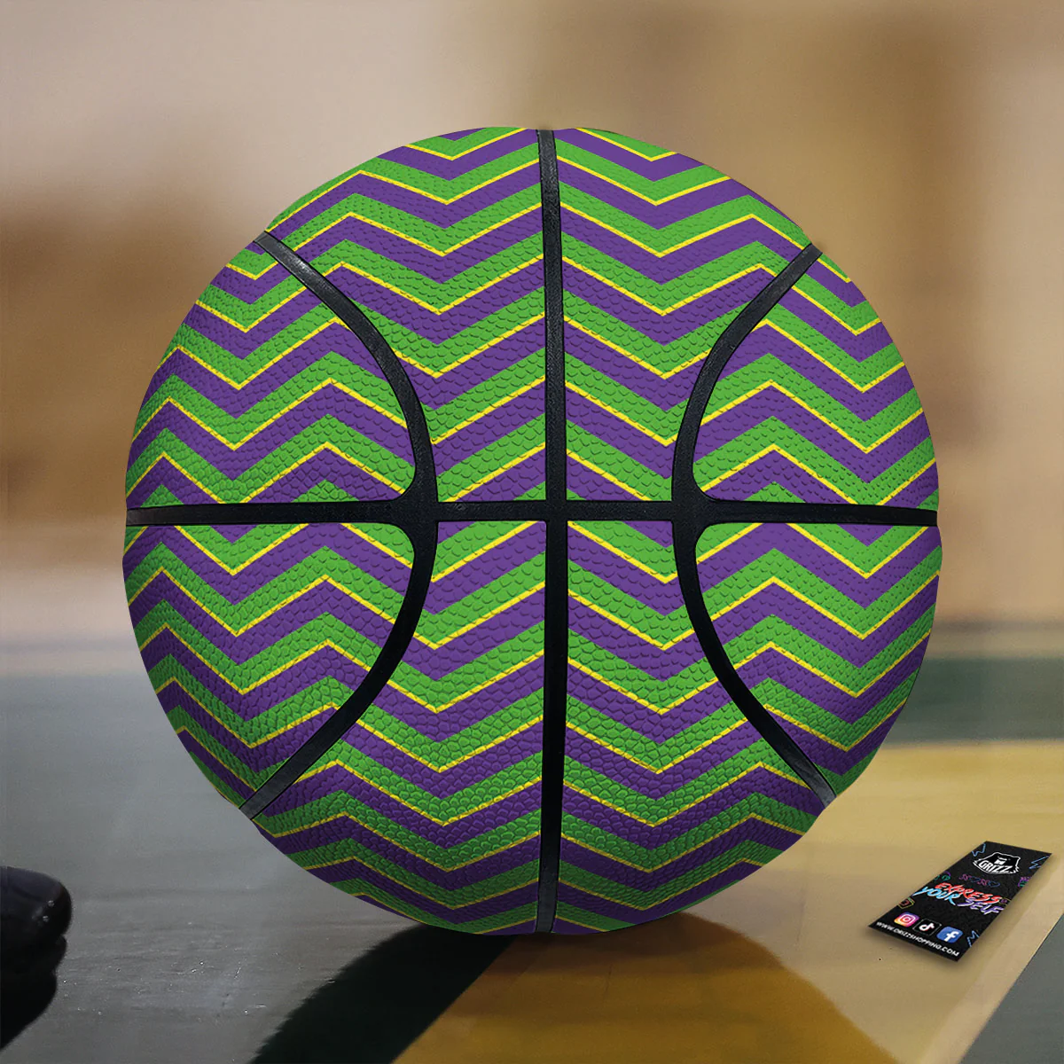 Chevron Mardi Gras Print Pattern Basketball