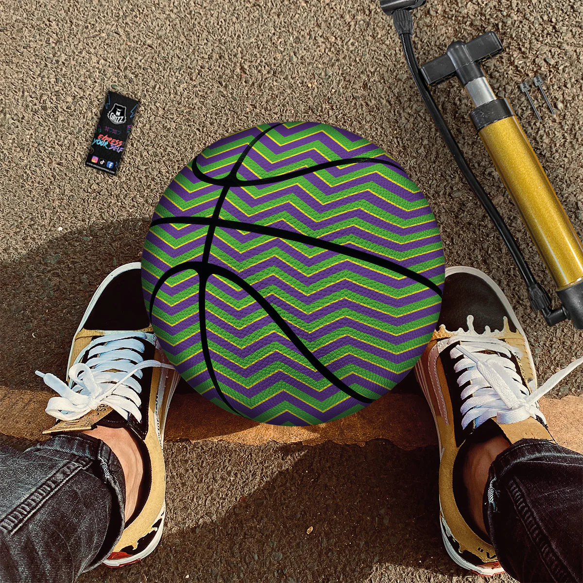 Chevron Mardi Gras Print Pattern Basketball - Image 2