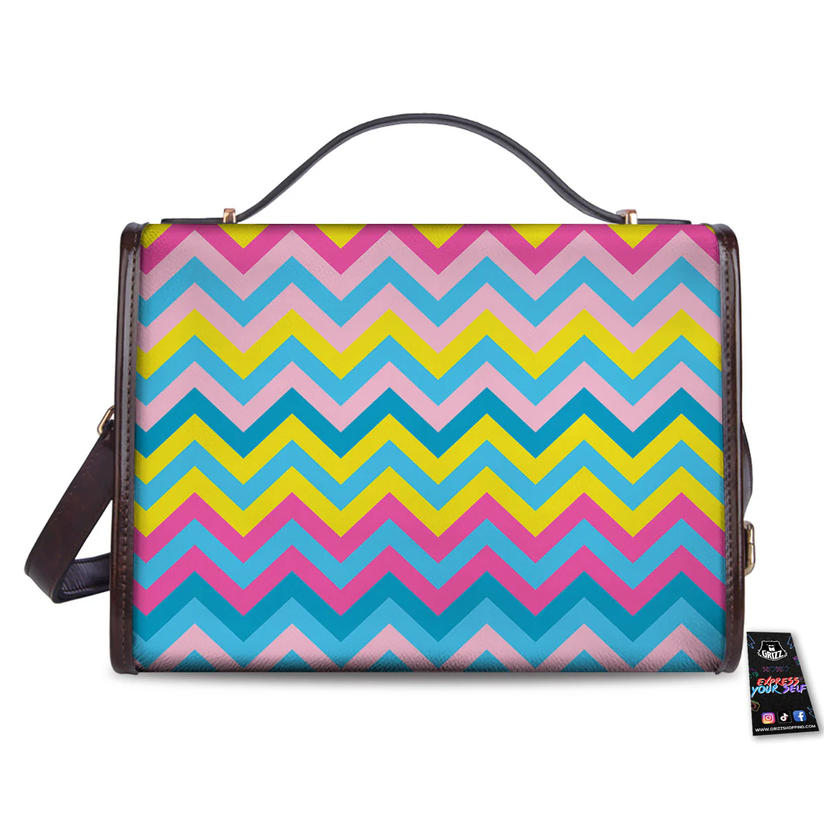 Chevron Rainbow Print Pattern Women's Satchel Bag - Image 2