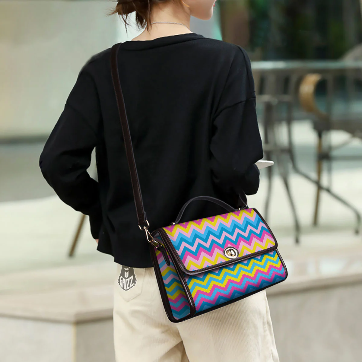 Chevron Rainbow Print Pattern Women's Satchel Bag - Image 3