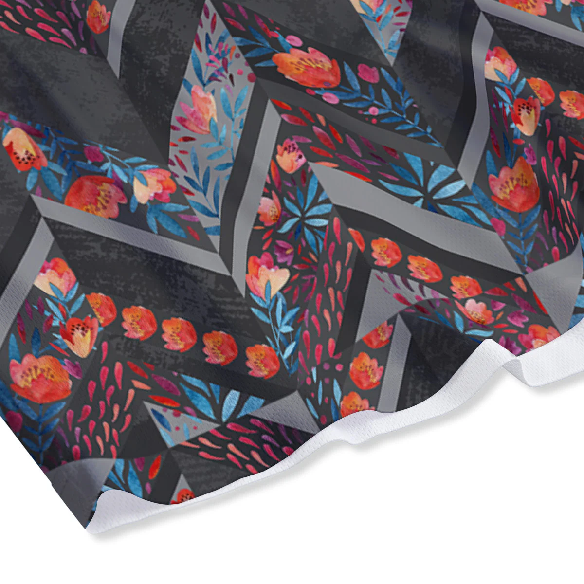 Chevron Watercolor Flowers Print Pattern Mesh Shorts - Image 4