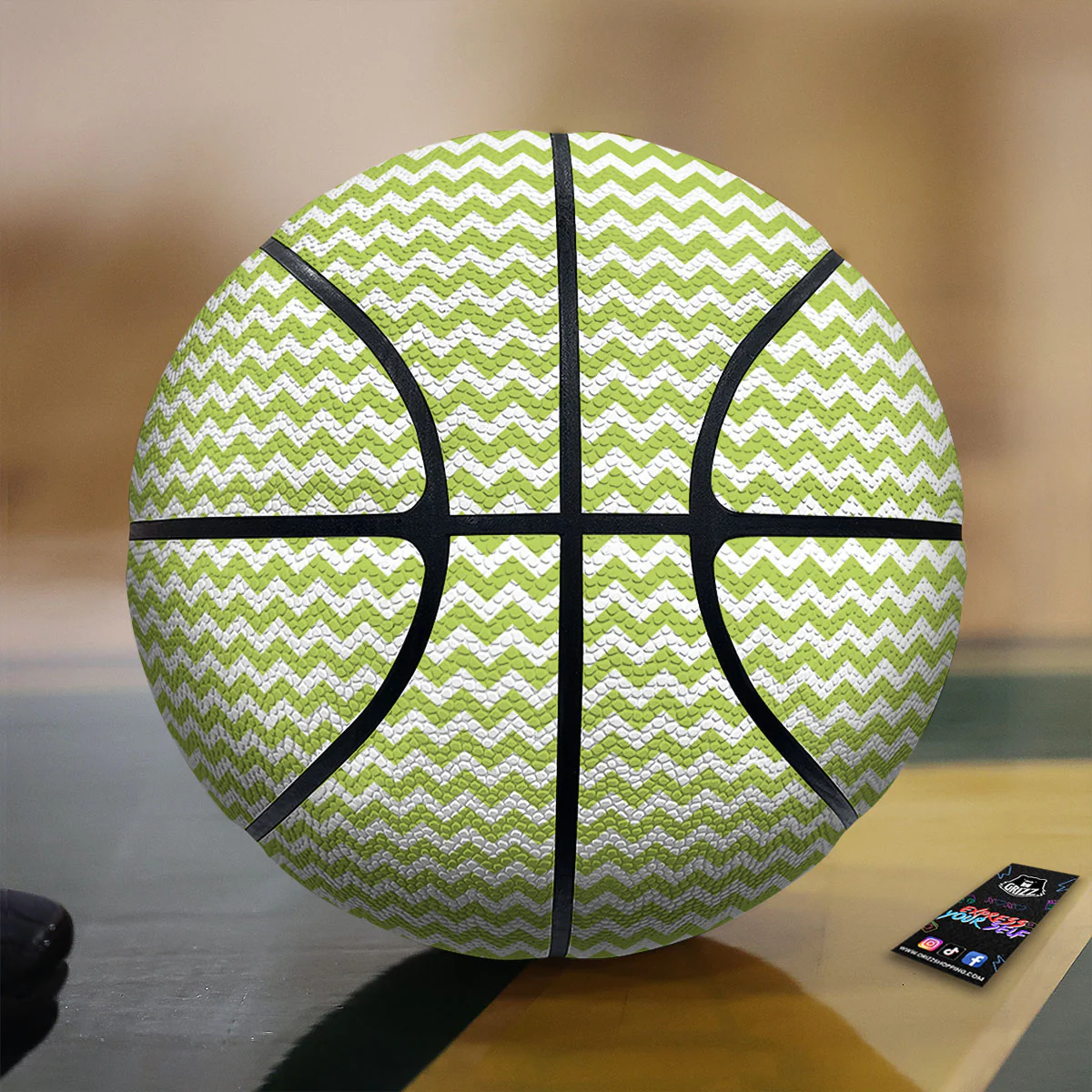 Chevron White And Green Print Pattern Basketball
