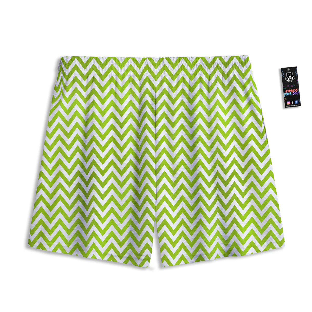 Chevron White And Lime Green Print Mesh Shorts - Image 2