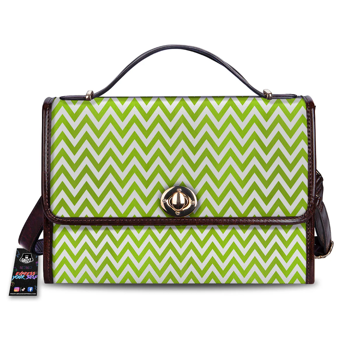 Chevron White And Lime Green Print Women's Satchel Bag