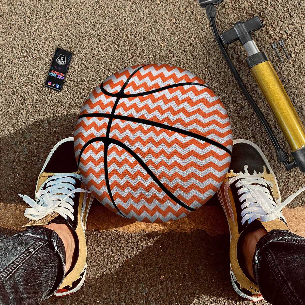 Chevron White And Orange Print Pattern Basketball - Image 2