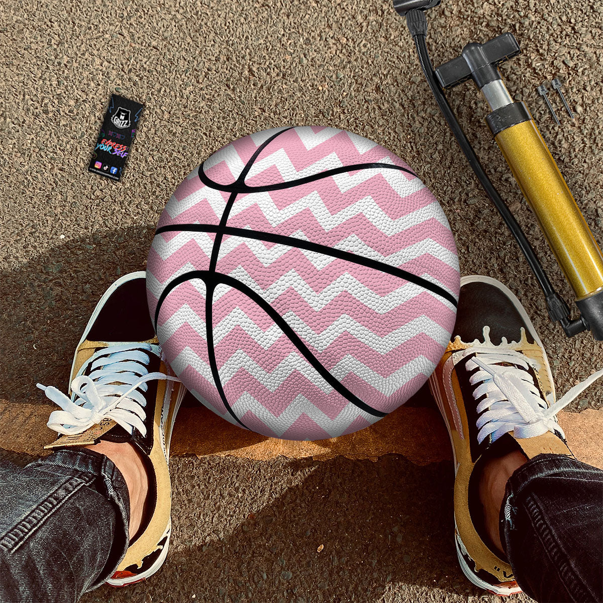 Chevron White And Pink Print Pattern Basketball - Image 2
