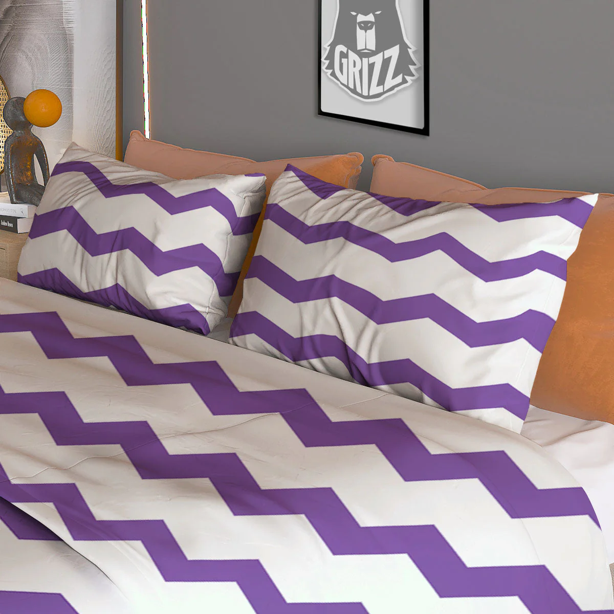 Chevron White And Purple Print Pattern Duvet Cover Bedding Set - Image 3